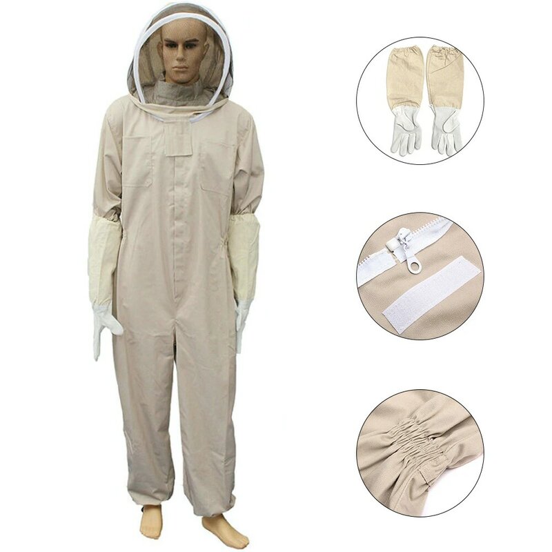 Abbigliamento protettivo a prova di ape completo per apicoltura completo completo di sicurezza Unisex da fattoria con cappuccio a velo per guanti apiario professionale