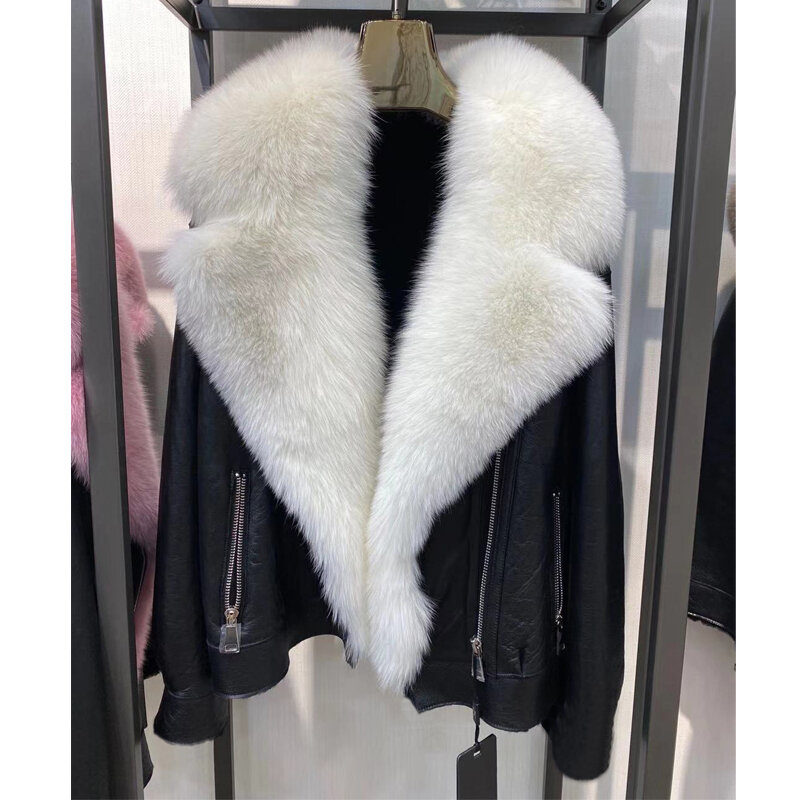 Mantel Bulu Rubah Asli Alami Kulit Domba Asli Kualitas Tinggi 2022 Musim Dingin Wanita Seluruh Kulit Mantel Bulu Rubah Jaket Kulit Pakaian Luar