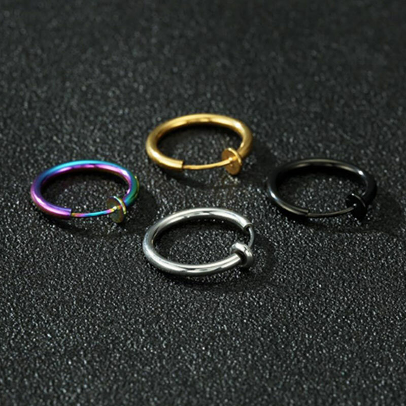 Серьги-кольца в стиле панк для мужчин и женщин, поддельные ювелирные украшения для пирсинга, цвет розовое золото, серебро, круглые медные Пружинные клипсы