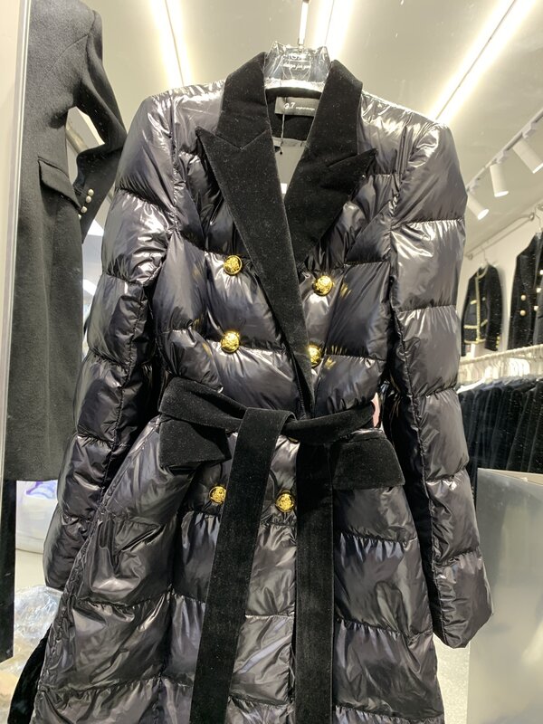 HIGH STREET 2024 Musim Dingin terbaru desainer pakaian luar wanita Double Row beludru bersabuk mantel panjang bawah mantel