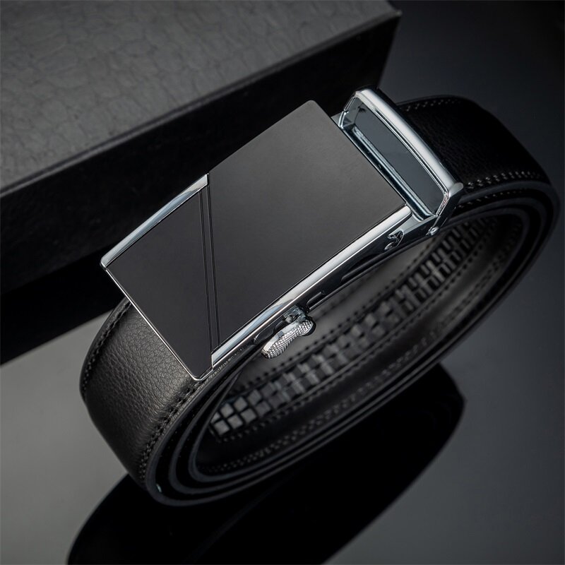 Cinturón de cuero genuino con hebilla automática para hombre, accesorio de marca de lujo, de alta calidad, 110cm-160cm