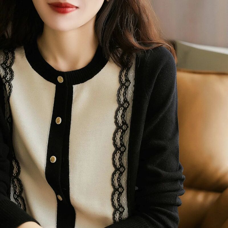Casaco cardigã de tricô feminino, blusa de manga longa com 2021 brim joker na primavera e outono
