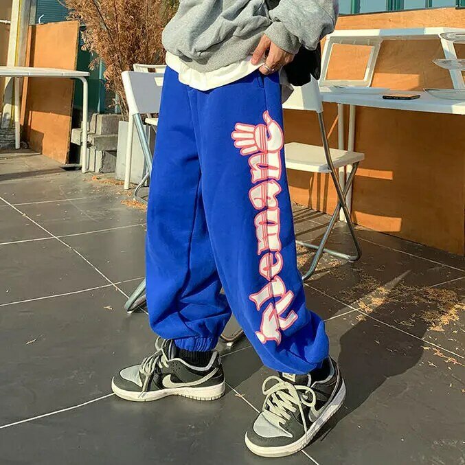 Winter plus velvet thick sports trousers men's Korean version of the trend of lovers trousers pants letters printed casual pants