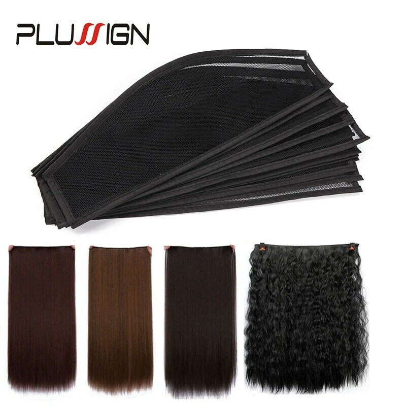 Grampo em material de cabelo 1-5 peças, ferramentas diy para extensão de cabelo, clipe de cabeça inteira na rede de moda, rede de cabelo para plussign