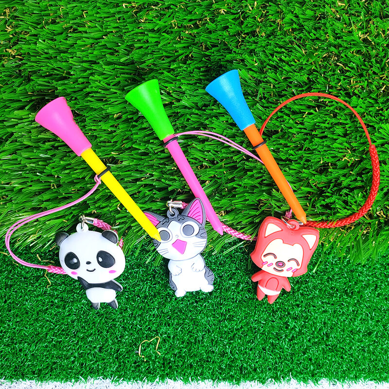 5Pcs Golf Rubber Tees With Handmade Rope Prevent loss Different Cartoon Pattern Golf Ball Holder And Braided Rope Golf Gift