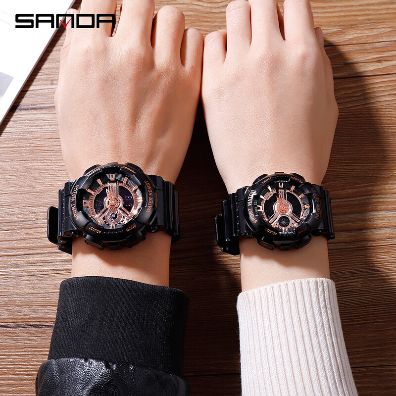 SANDA-Reloj de pulsera deportivo para hombre, cronógrafo masculino de doble pantalla, estilo militar G, resistente al agua