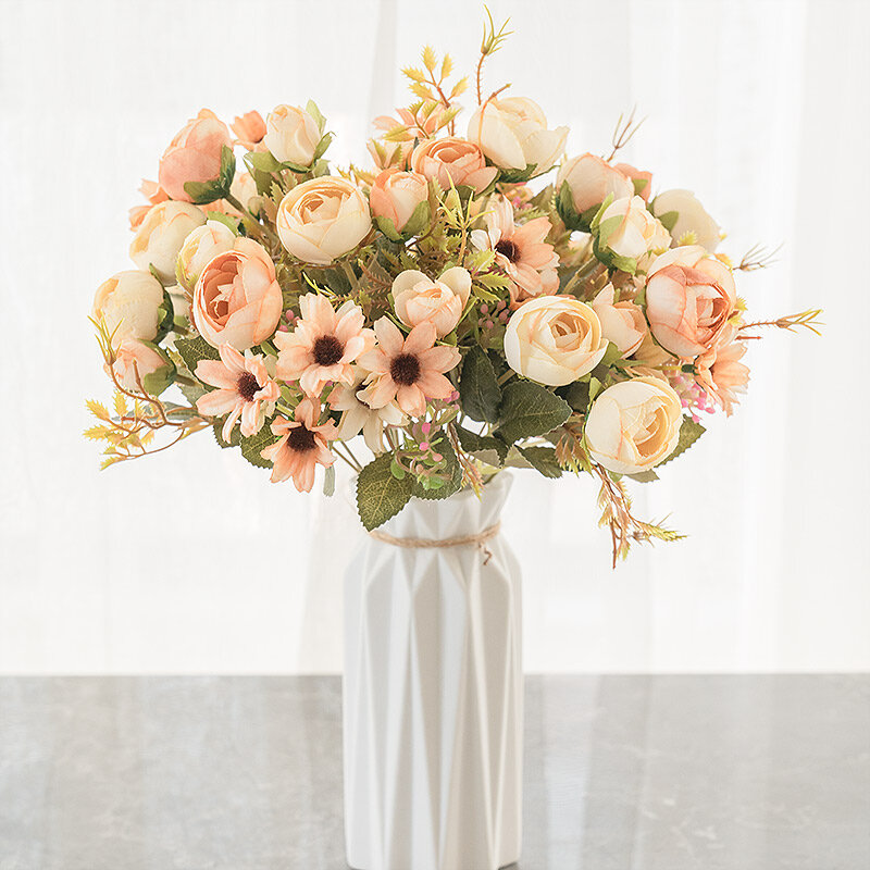 Seide Rose Rosa Künstliche Blumen Bouquet Hohe Qualität Kunststoff Zubehör Hause Wohnzimmer Hochzeit Tisch Dekoration Gefälschte Blume