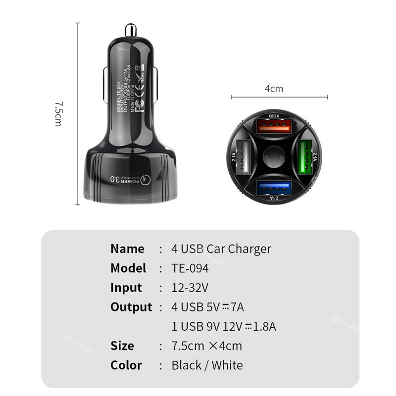 Marjay Car Charger 4 Ports USB 35W 7A Fast Charging Car Charger For iPhone 11 Xiaomi Huawei Mobile Phone QC 3.0 Charger For Cars