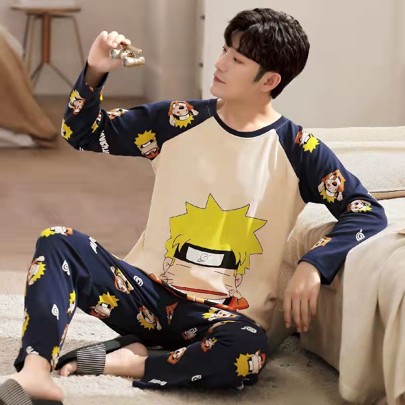 Homens pijamas calças anime japão duas peças roupas de casa outono pijamas de manga comprida desenhos animados pijamas casuais lazer
