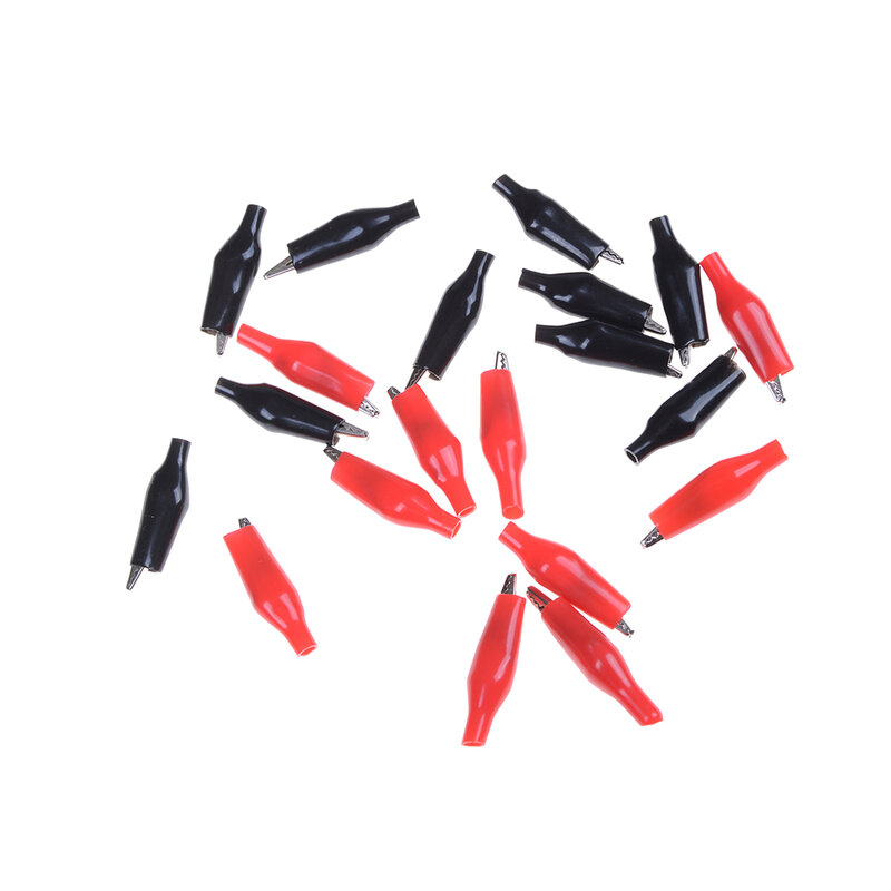 Pinza de cocodrilo de Metal G98, 20 piezas, 28MM, medidor de sonda de prueba, Negro, Rojo, con batería de plástico para coche