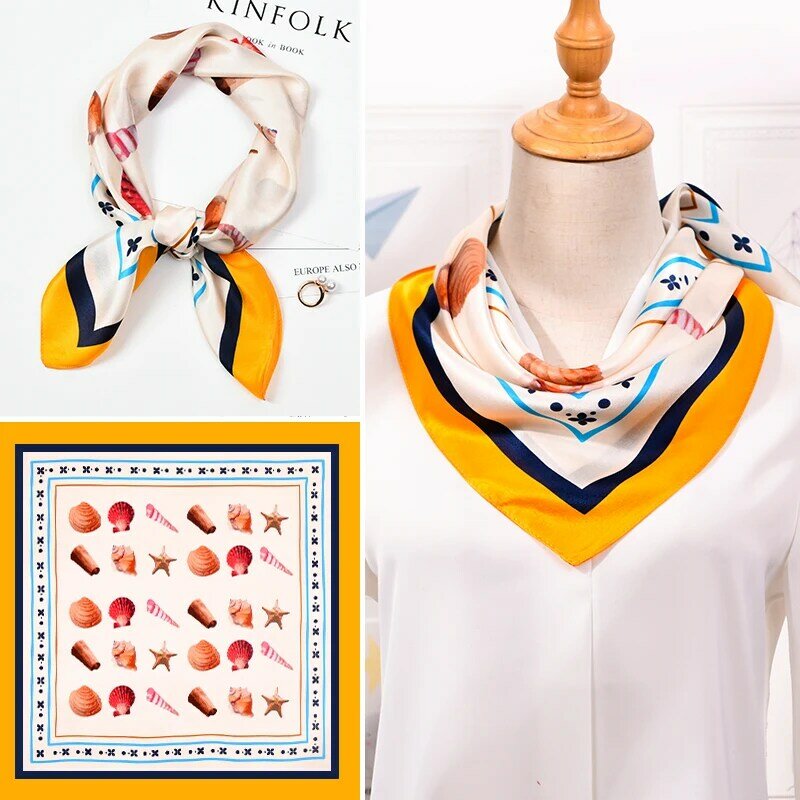 100% Echte Zijde Sjaal Voor Vrouwen Print Zijde Vierkante Sjaals Cartoon Halsdoek Mode Bufanda 2021 Foulard Femme 65x65cm