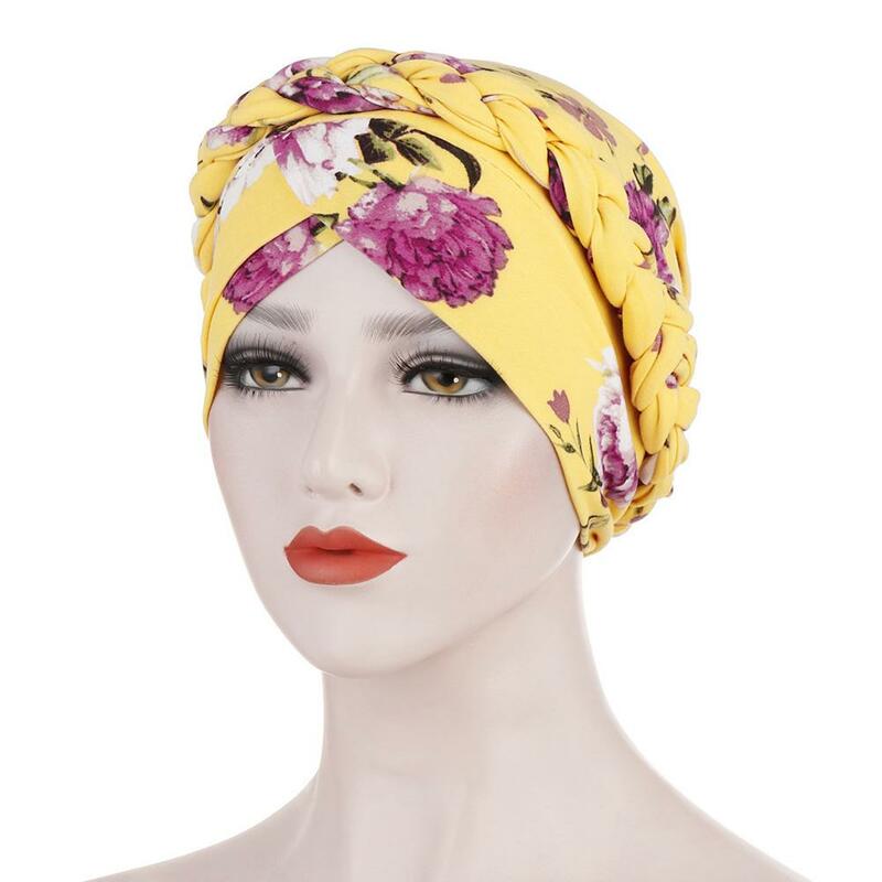 Chicผู้หญิงดอกไม้พิมพ์ผ้าพันคอผ้าพันคอผ้าพันคอTurbanหมวกChemoหมวกสูญเสียผมHijabsมุสลิม