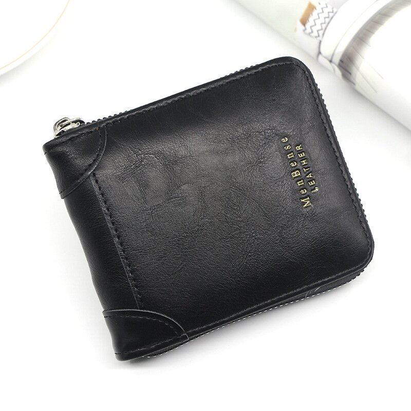 Men's Leather Wallet Brand Short Handy Purse Male Pocket Bag For Coin Money Leather Zipper Wallet Mini Card Holder Small Purse
