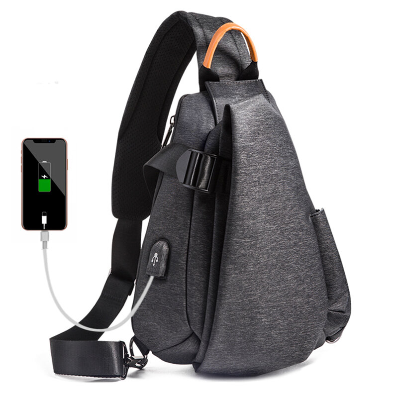 Bolso de pecho multifunción para hombre, bandolera de hombro con puerto de carga USB, impermeable, paquete de viaje corto