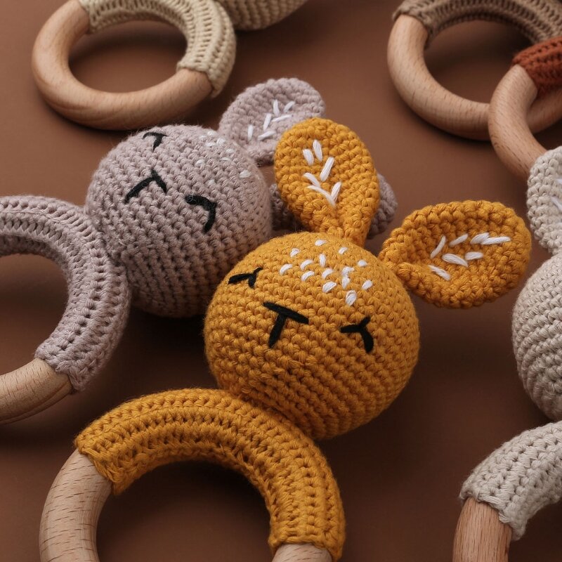 赤ちゃんのための木製のかぎ針編みのガラガラ,1ピース,bpaフリーの木製リング,赤ちゃんの歯が生えるリング,モバイルジム,新生児のための教育玩具