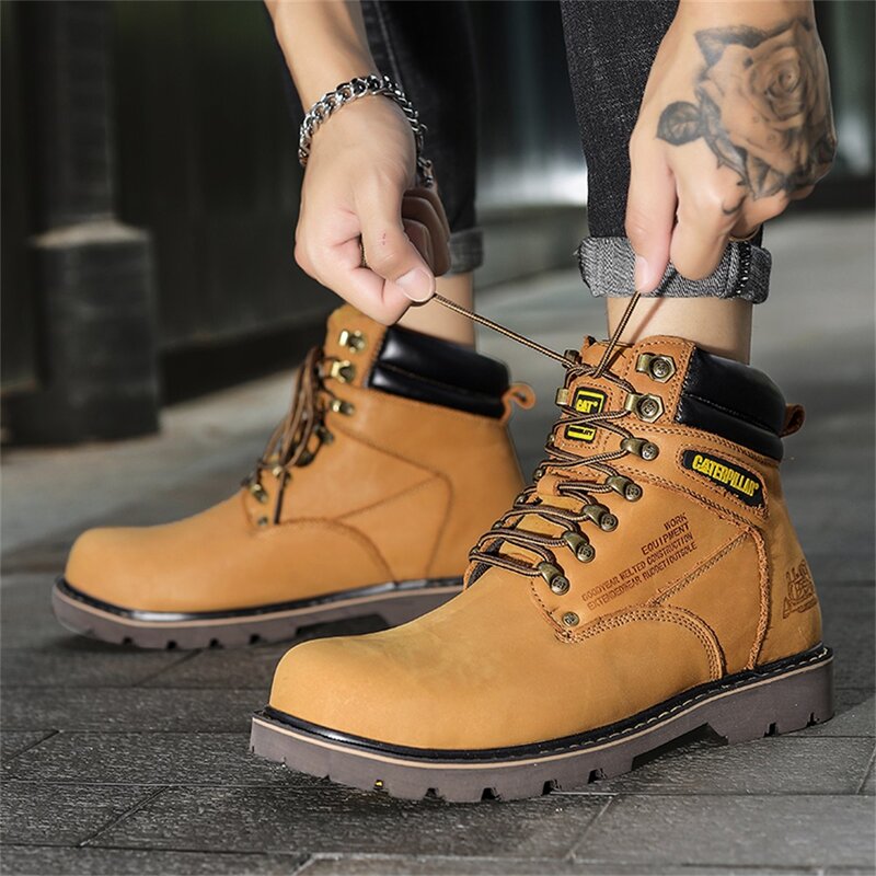 New Men 'S First Layer Cowhide Anti-Collision Anti-Puncture เครื่องมือ Bootsfashionable มาร์ติน Bootshigh-หนังรองเท้า