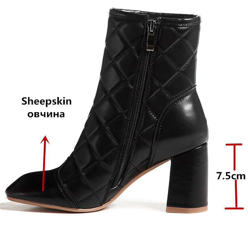 FEDONAS 2020 Autumn Winter Side Zipper Women's Boots Genuine Leather Square Toe High Heels Pumps Party Office Lady Shoes Woman