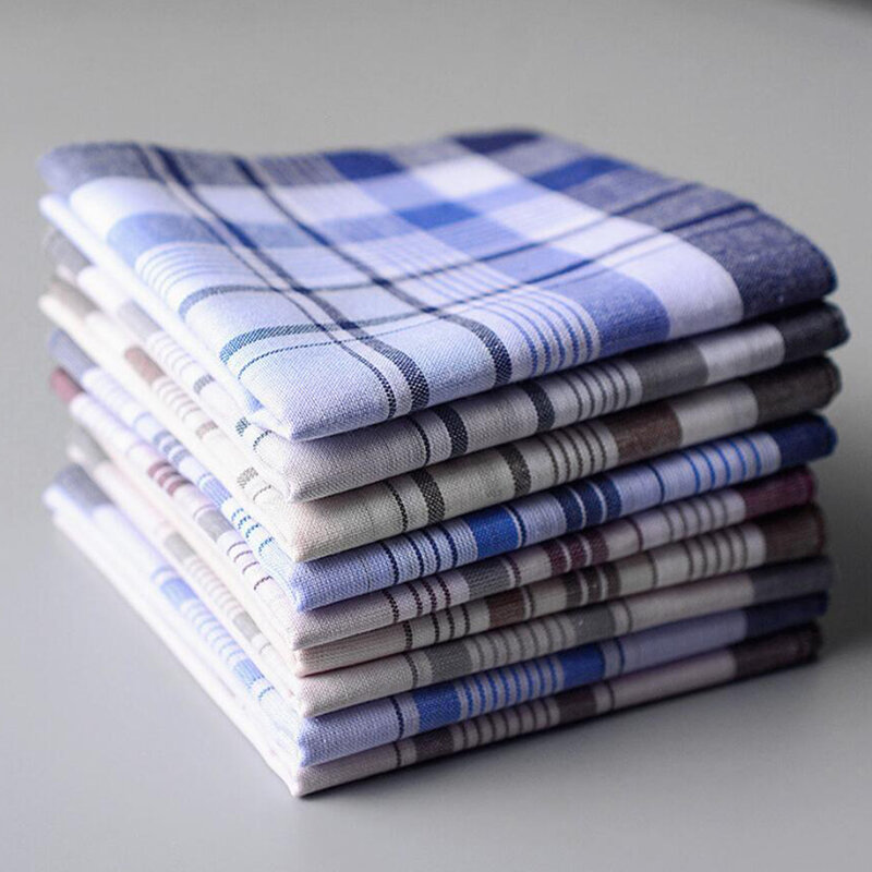 10pcs dark color Men plaid Handkerchiefs women   Cotton with Stripe Hankies Gift Set