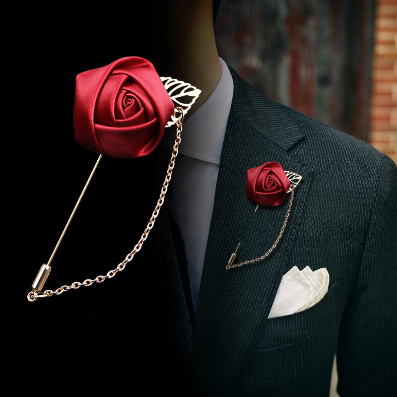 Lovegrace-Épinglette à fleurs roses rouges pour hommes, bouquet de mariage, broche faite à la main, boutonnière, corsage de marié GroomTIME, boutonnières