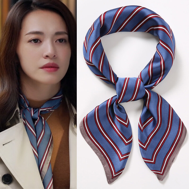 女性の韓国語バージョン装飾スカーフ薄絹リボンネット小さな絹のスカーフ 70 センチメートルシミュレーションシルク小さなスカーフ
