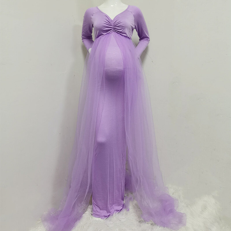2020 verão maternidade tule vestidos longos chuveiro do bebê vestido de algodão elástico gravidez fotografia vestido com cabo longo trem