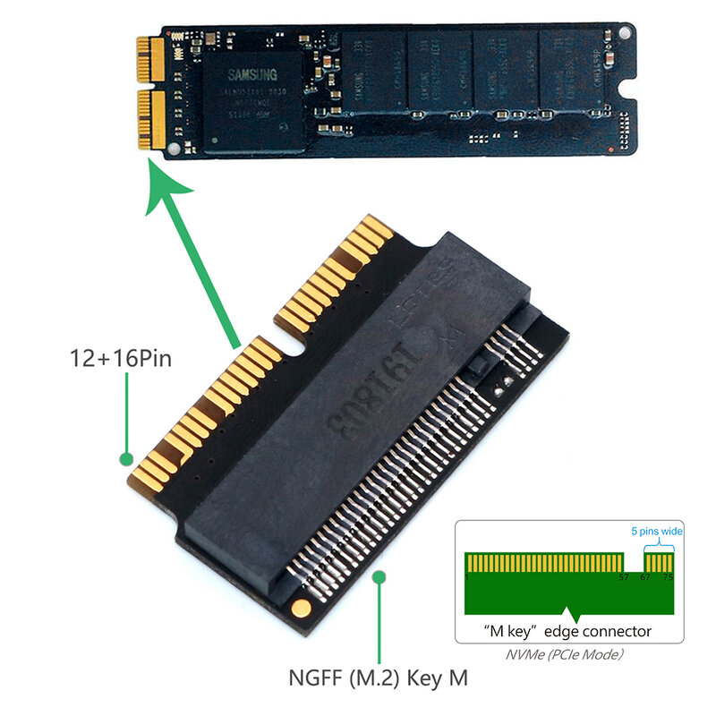 Adaptateur NVMe PCIe M.2 M Key SSD pour Macbook Air 2013 2014 2015, carte d'extension pour Macbook Pro Retina A1398, 50 pièces