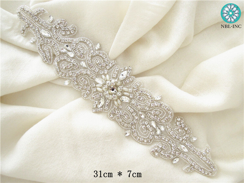 (1PC ) Silver rhinestone bridal belt wedding applique with crystals wedding dress accessory sash belt for wedding dress WDD0302