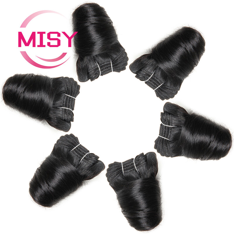 MISY-Brazilian Curly Hair Bundles, cabelo humano curto, extensões de cabelo duplas, Bouncy Curly Romance Curl, 8 em, 6 pçs/lote
