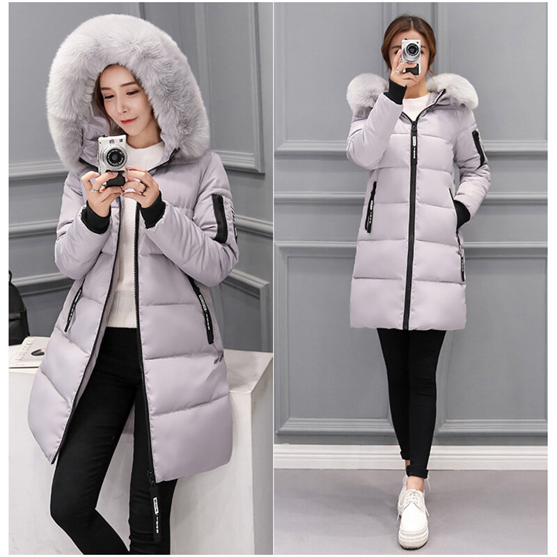 2024 New Women Winter Jackets Down Cotton Hooded Tops Plus Size Parkas Mujer Coats Long Coat Fashion Female Fur Collar Outfits