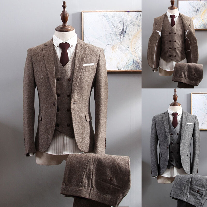 Mens Blazers Wool Blend Groom Tuxedos One Button Groomsmen Custom Made Best Man Suit Wedding Bridegroom 3 Pcs Suits