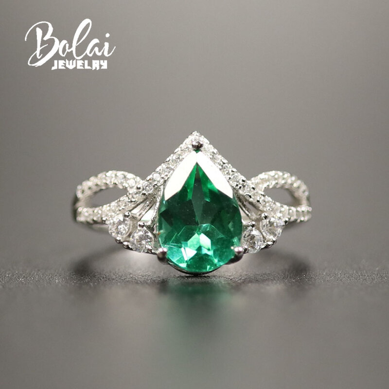 Bolaijewelry,Created green emerald ring 925 sterling silver fine jewelry simple design for girl women wife daily wear nice gift