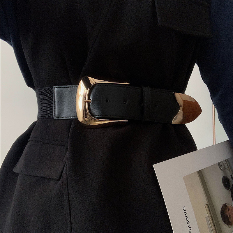 Cinturón elástico con hebilla de aleación para mujer, cinturón ancho elástico negro para vestido, fajas de moda, falda, regalos para niñas