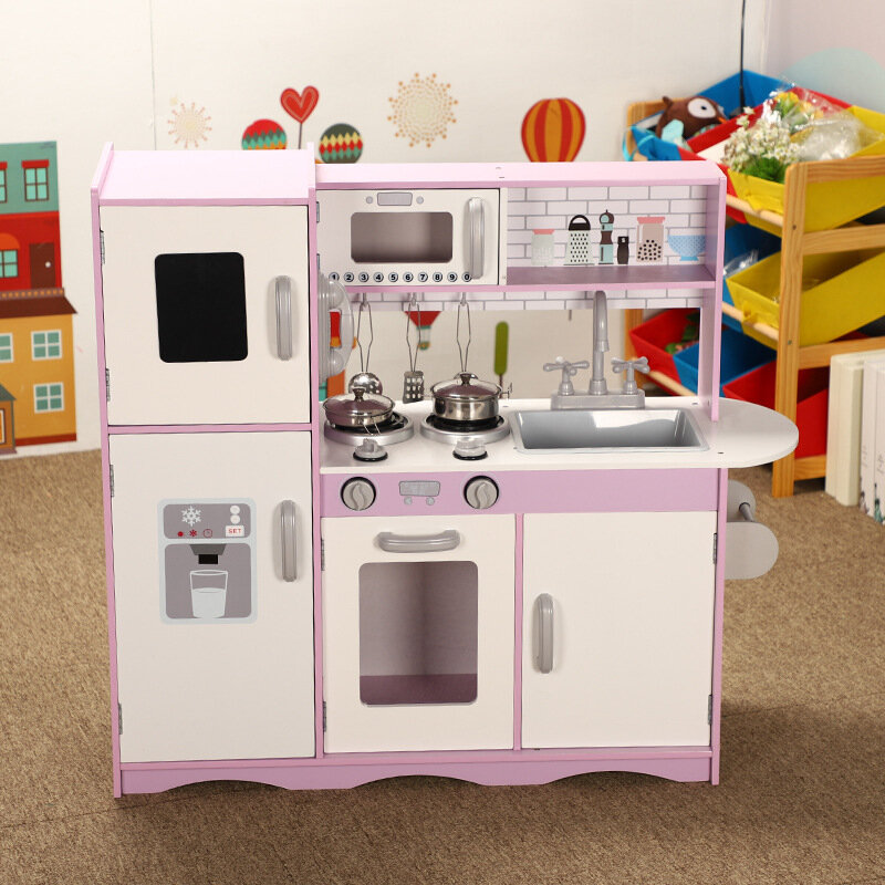 Grote Maat Simulatie Houten Keuken Koken Spel Speelgoed Koelkast Magnetron Fornuis Servies Sets Kinderen Kids Gift