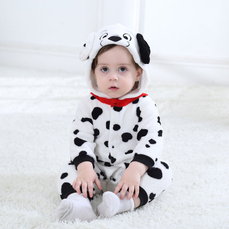 Umorden Baby dalmatyńczyków wypryski pies kostium Kigurumi Cartoon zwierząt pajacyki niemowlę kombinezon dla malucha flanelowe Halloween przebranie