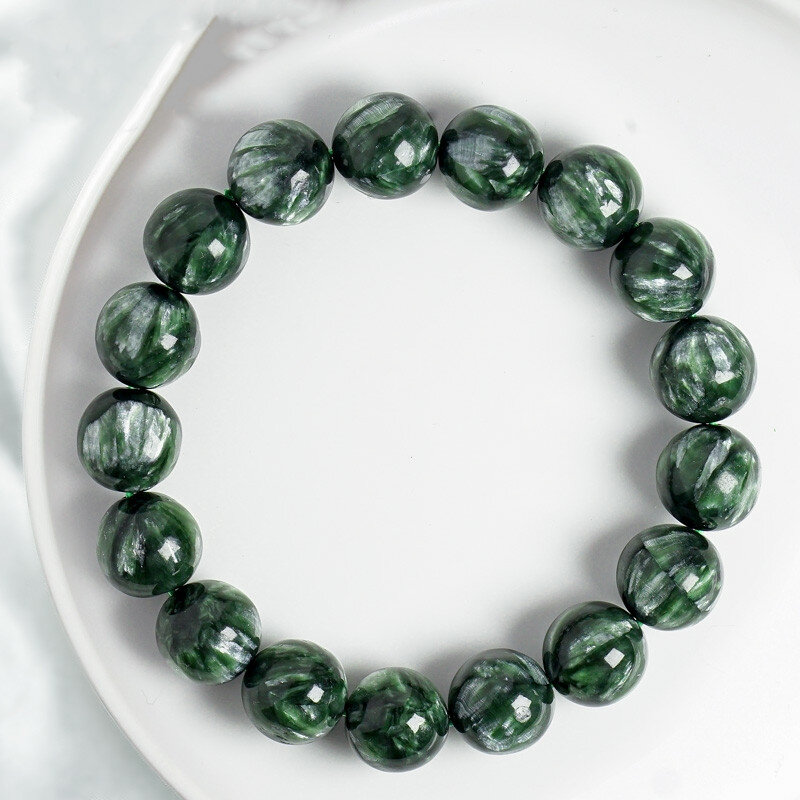 Natural Seraphinite Beads Pulseira para Homens e Mulheres, Gemstone Verde, 8mm, 9mm, 11mm, 12mm, 13mm, 14mm, AAAAAA