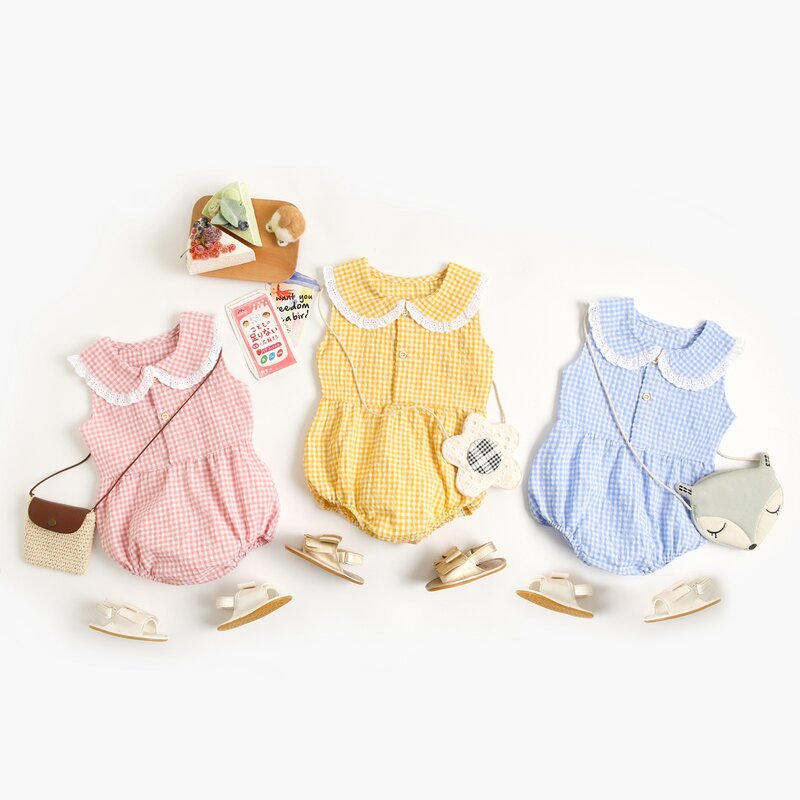 Sanlutoz verão algodão bodysuit bebê recém-nascido bonito roupas xadrez para o bebê meninas sem mangas princesa da criança bodysuits infantil