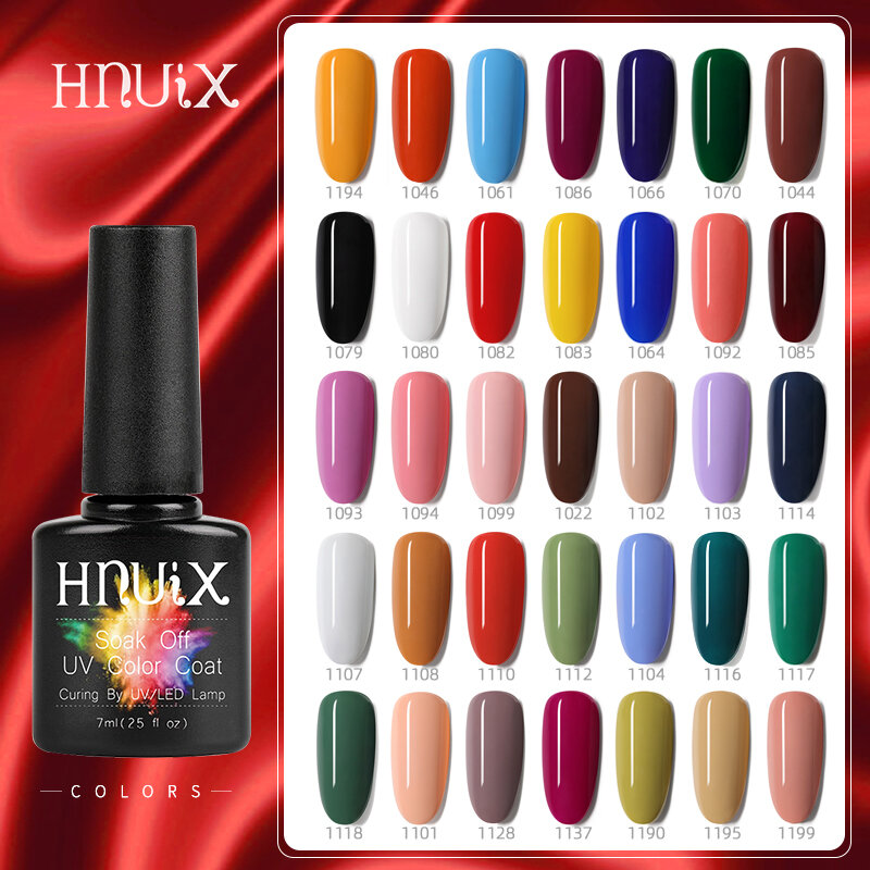 Hnuix-LEDジェルネイルポリッシュ,光沢のある表面,半永久的なUVジェル,ラッカー,7ml
