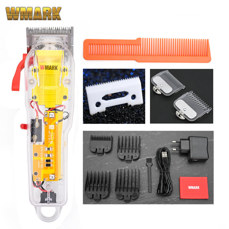 Машинка для стрижки волос WMARK, аккумуляторная машинка для стрижки волос, триммер с прозрачной крышкой, белая или красная основа, 7300 об/мин, 118/Pro