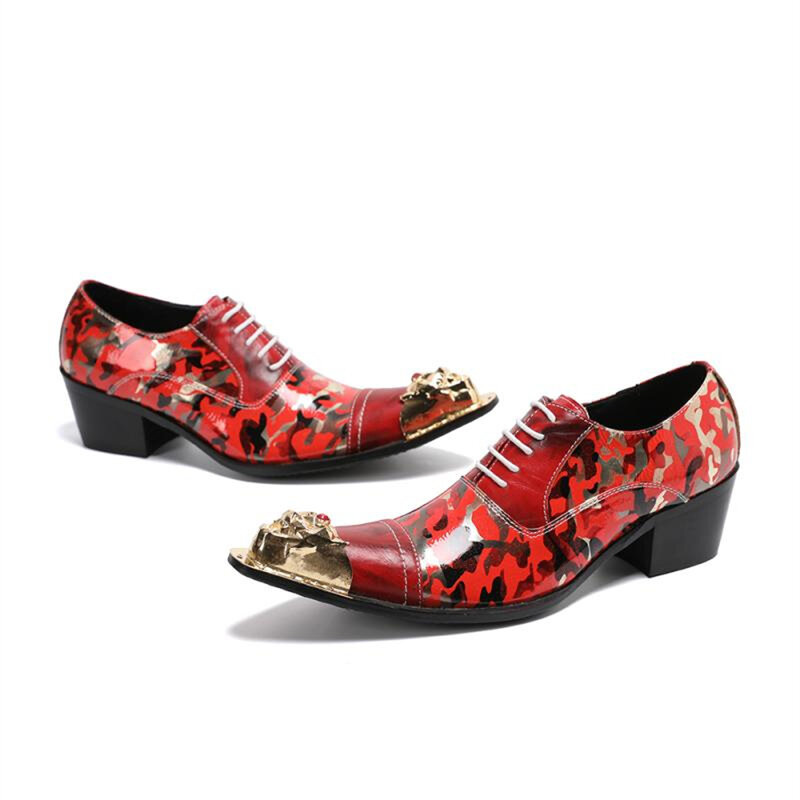 Masculino estilo britânico apontado toe couro patente vermelho laço-up sapatos de couro vestido impresso sapatos de casamento tamanho grande 37-46