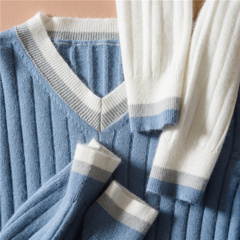 Женский кашемировый свитер, Свободный пуловер с V-образным вырезом, Осень-зима 2020