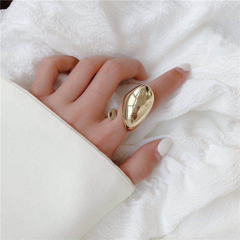 Huanzhi 2020 novo exagero punk gotas de água distorção irregular ampla versão anel de cor de ouro para as mulheres jóias festa