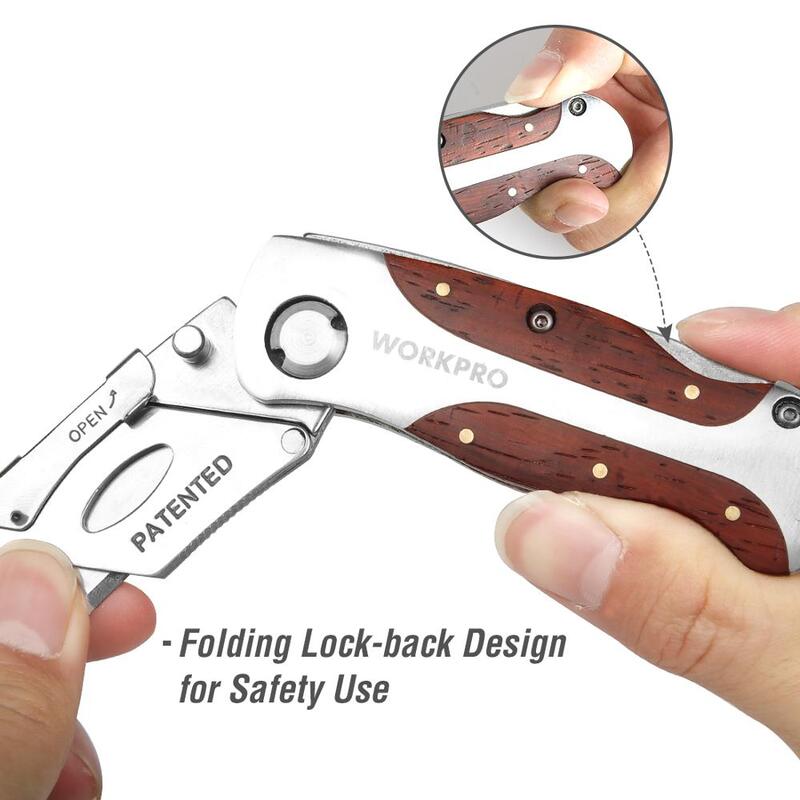 WORKPRO Folding Knife Heavy Duty Knife Pipe Cutter Stainless Steel Utility Knife with Red Rosewood Handle