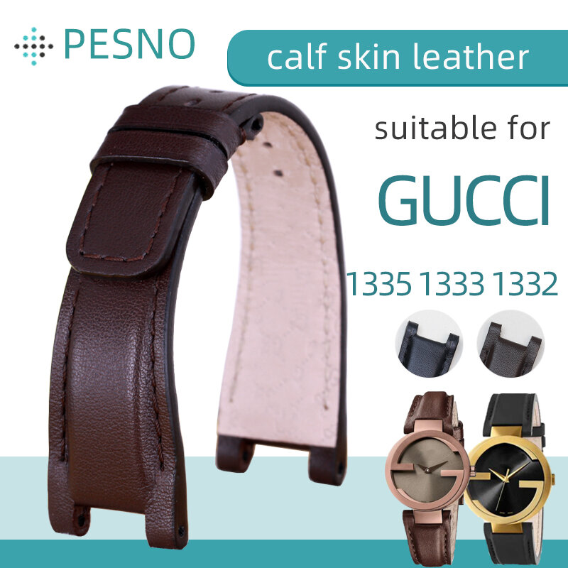 Ремешок кожаный для наручных часов Pesno, наручный черный коричневый темно-коричневый 14 мм 16 мм, подходит для GUCCI