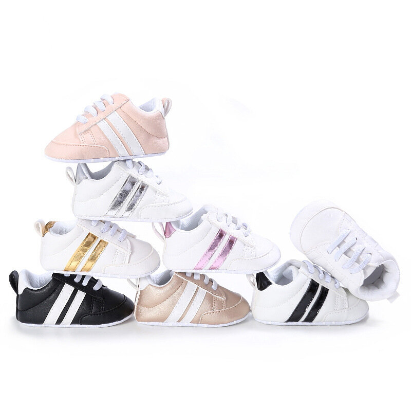 Baby Shoes Pu Leather Shoes Sports Sneaker Newborn Baby Boys Girls Stripe Pattern Shoes Infant Sport Soft Anti-slip Shoes