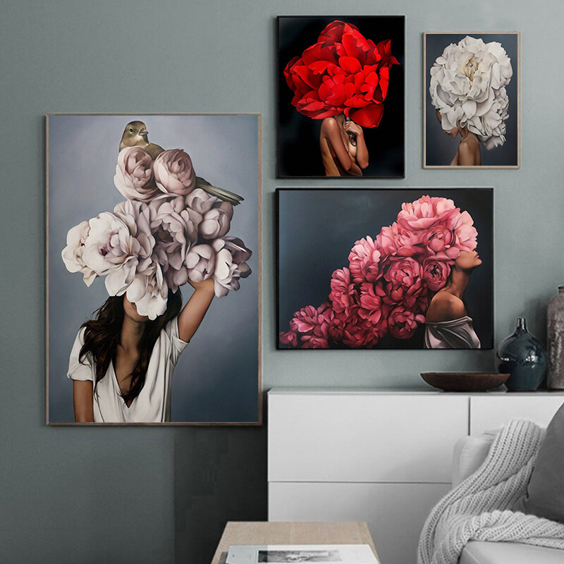 GATYZTORY 60X75cm น้ำมันภาพวาดดอกไม้และผู้หญิง DIY Paint By Numbers บนผ้าใบประดับบ้าน Frameless จิตรกรรมดิจิตอล