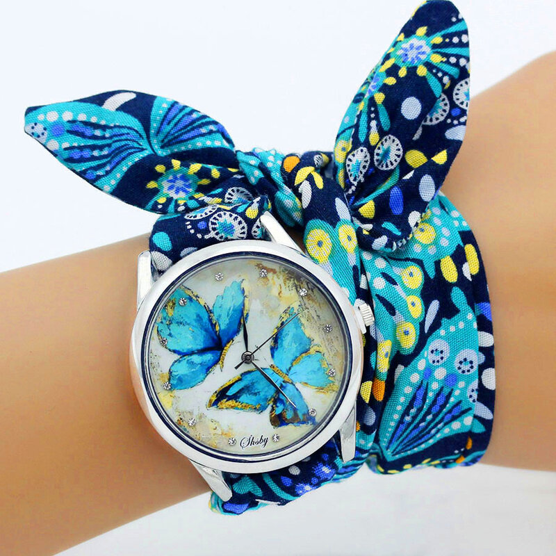 Shsby Neue Damen Tuch Armbanduhr Mode Frauen Kleid Uhr Hohe Qualität Silber Quarzuhr Süße Mädchen Uhr Stoff Uhr