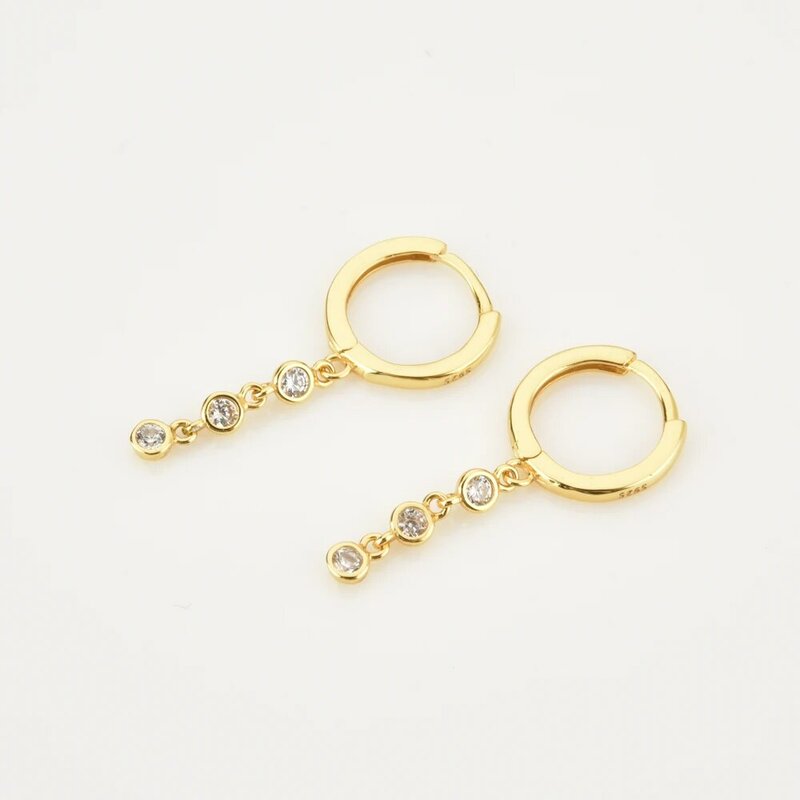 Kikichicc European 925 Sterling Silver Gold Zircon Charm Chain Drop Earring Women Fashion Crystal CZ Pendiente Jewelry Clip Rock
