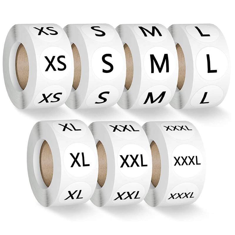 500 Stuks Kleding Size Stickers Roll Zelfklevende Maat Stickers Geschikt Voor Kleding T-shirt Retail Xs, S, M, L, Xl, Xxl, Xxxl