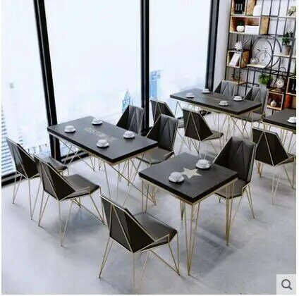 Mesa e cadeira de jantar de madeira sólida, casa de chá e leite, café simples, bar, moderno, simples, restaurante, ins, combinação de cadeira