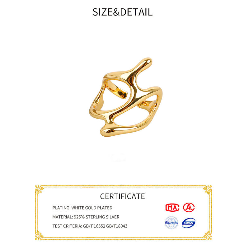 Anel de prata esterlina 925 feminino, joias de dedo estreitas vintage, abertura artesanal dourada oca, simples INS, moda coreana, casal